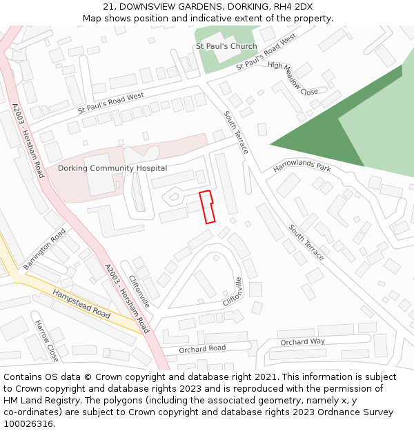 21, DOWNSVIEW GARDENS, DORKING, RH4 2DX: Location map and indicative extent of plot