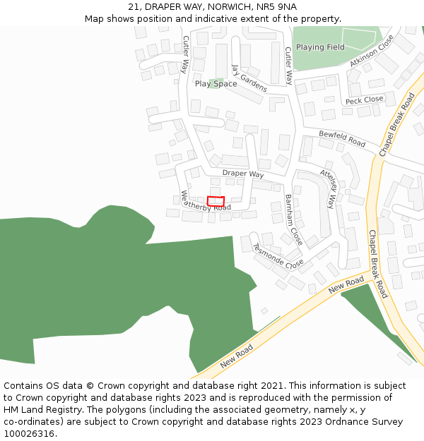 21, DRAPER WAY, NORWICH, NR5 9NA: Location map and indicative extent of plot