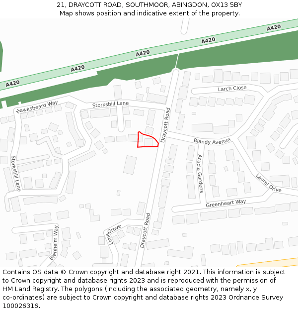 21, DRAYCOTT ROAD, SOUTHMOOR, ABINGDON, OX13 5BY: Location map and indicative extent of plot