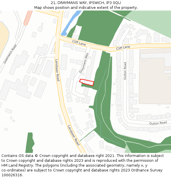 21, DRAYMANS WAY, IPSWICH, IP3 0QU: Location map and indicative extent of plot
