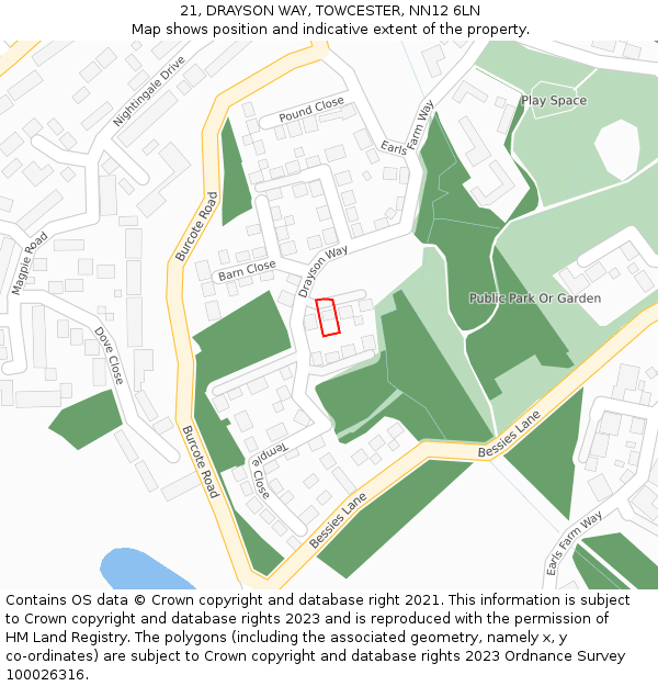 21, DRAYSON WAY, TOWCESTER, NN12 6LN: Location map and indicative extent of plot