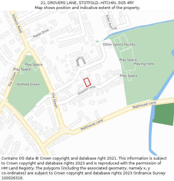 21, DROVERS LANE, STOTFOLD, HITCHIN, SG5 4RY: Location map and indicative extent of plot