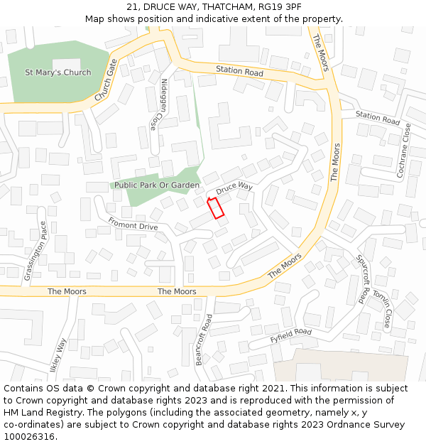 21, DRUCE WAY, THATCHAM, RG19 3PF: Location map and indicative extent of plot