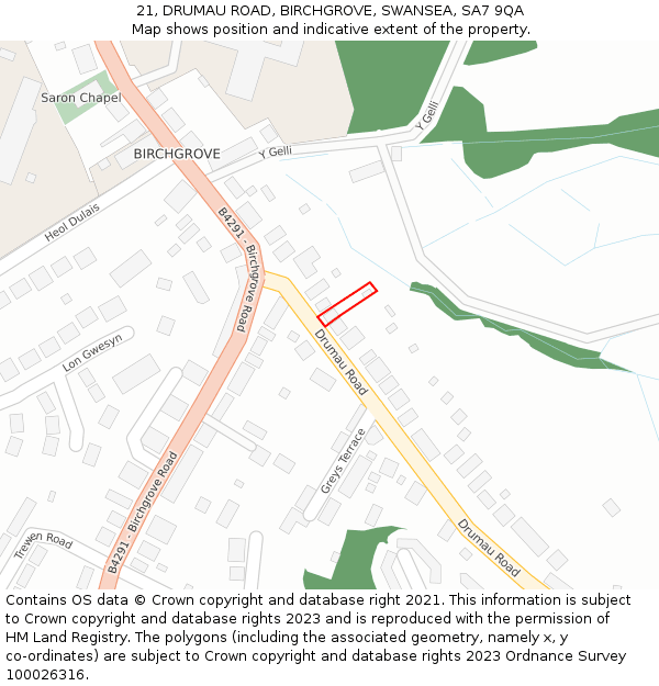 21, DRUMAU ROAD, BIRCHGROVE, SWANSEA, SA7 9QA: Location map and indicative extent of plot