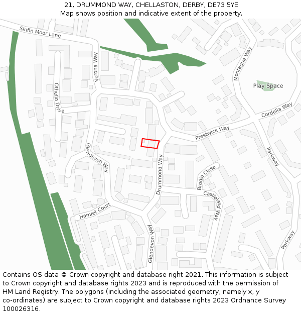 21, DRUMMOND WAY, CHELLASTON, DERBY, DE73 5YE: Location map and indicative extent of plot