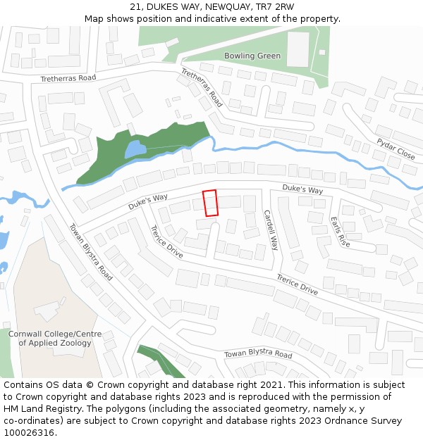 21, DUKES WAY, NEWQUAY, TR7 2RW: Location map and indicative extent of plot
