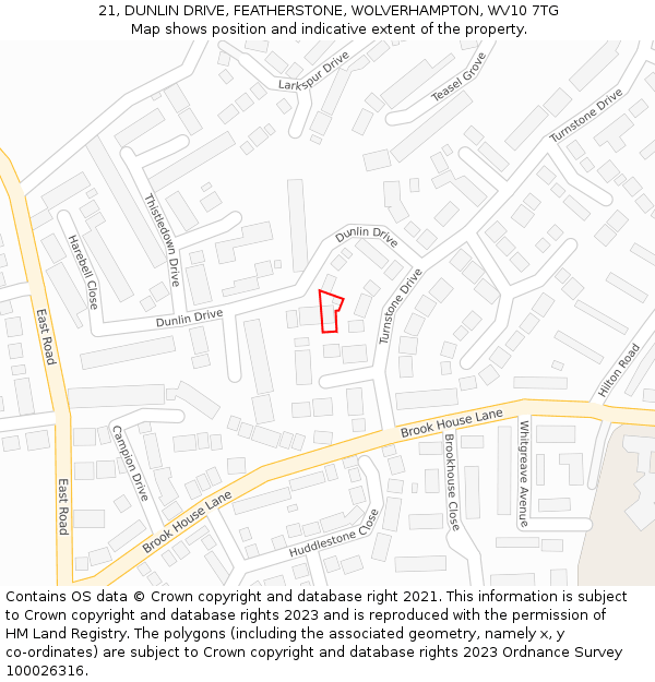 21, DUNLIN DRIVE, FEATHERSTONE, WOLVERHAMPTON, WV10 7TG: Location map and indicative extent of plot
