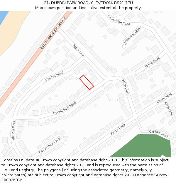 21, DURBIN PARK ROAD, CLEVEDON, BS21 7EU: Location map and indicative extent of plot