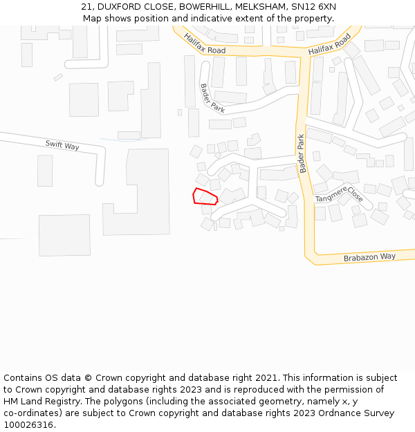 21, DUXFORD CLOSE, BOWERHILL, MELKSHAM, SN12 6XN: Location map and indicative extent of plot