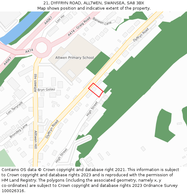 21, DYFFRYN ROAD, ALLTWEN, SWANSEA, SA8 3BX: Location map and indicative extent of plot