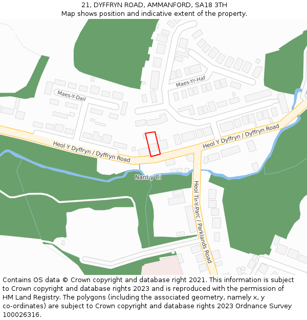 21, DYFFRYN ROAD, AMMANFORD, SA18 3TH: Location map and indicative extent of plot