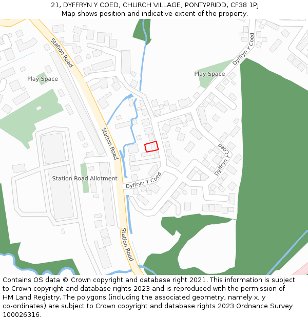 21, DYFFRYN Y COED, CHURCH VILLAGE, PONTYPRIDD, CF38 1PJ: Location map and indicative extent of plot