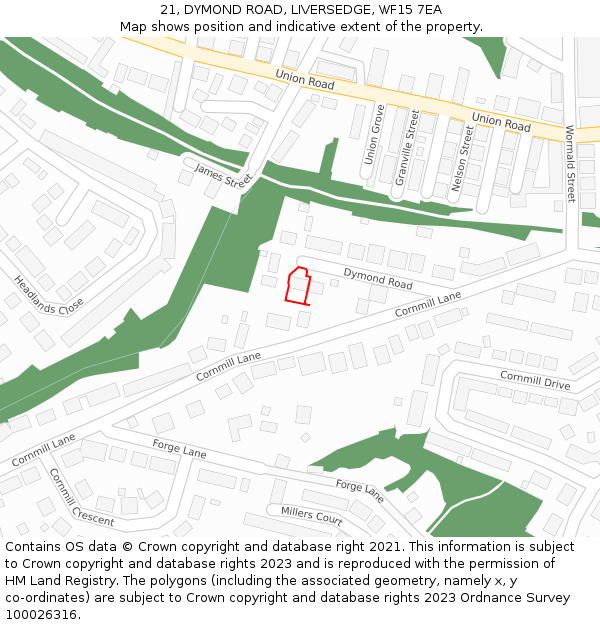 21, DYMOND ROAD, LIVERSEDGE, WF15 7EA: Location map and indicative extent of plot