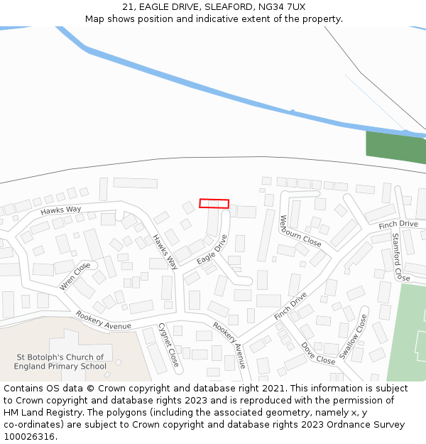 21, EAGLE DRIVE, SLEAFORD, NG34 7UX: Location map and indicative extent of plot