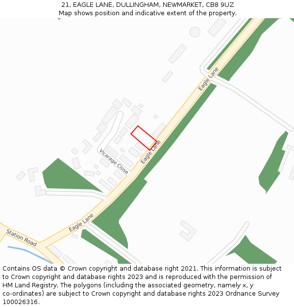 21, EAGLE LANE, DULLINGHAM, NEWMARKET, CB8 9UZ: Location map and indicative extent of plot