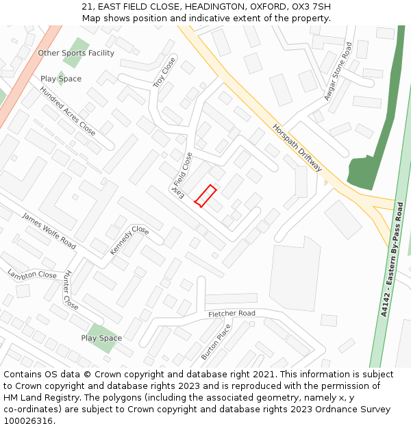 21, EAST FIELD CLOSE, HEADINGTON, OXFORD, OX3 7SH: Location map and indicative extent of plot