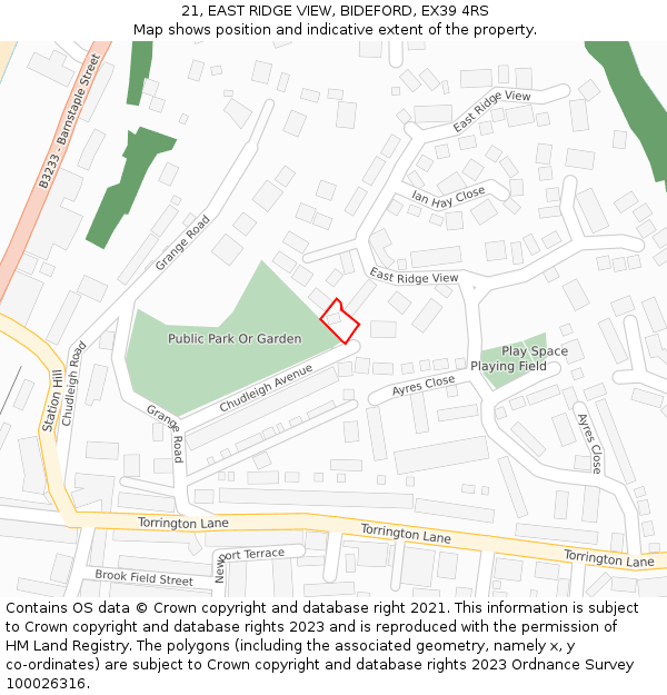 21, EAST RIDGE VIEW, BIDEFORD, EX39 4RS: Location map and indicative extent of plot