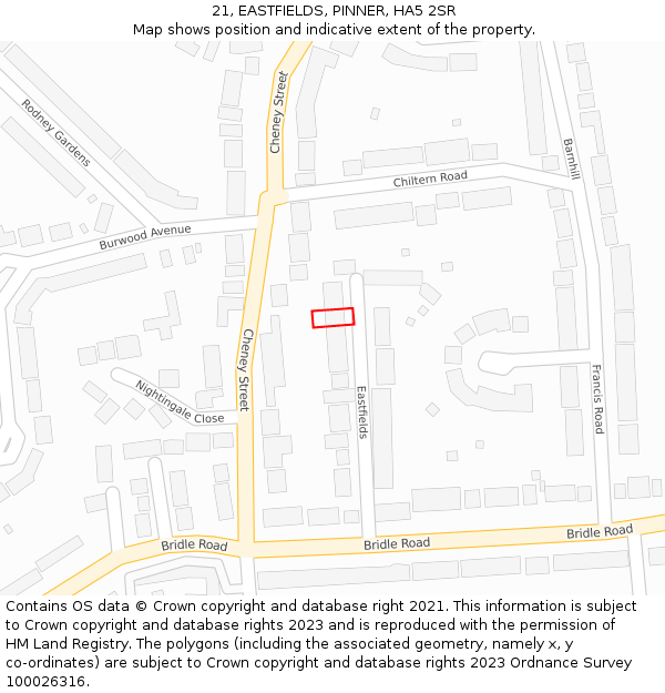 21, EASTFIELDS, PINNER, HA5 2SR: Location map and indicative extent of plot