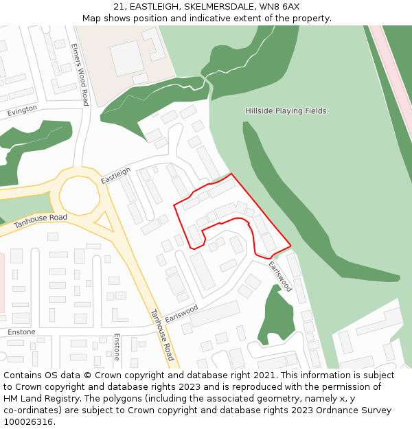 21, EASTLEIGH, SKELMERSDALE, WN8 6AX: Location map and indicative extent of plot