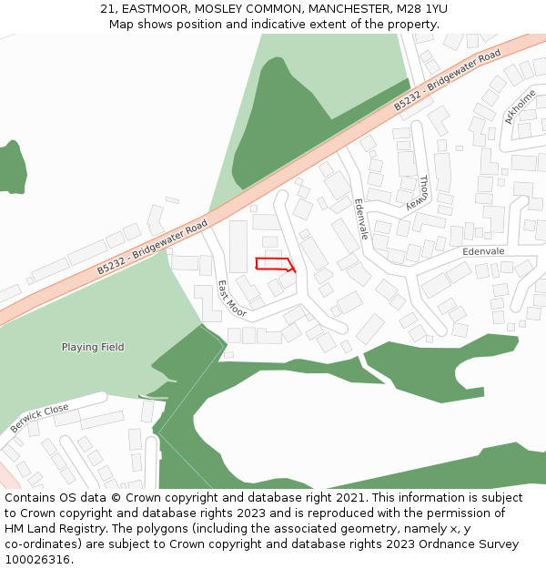 21, EASTMOOR, MOSLEY COMMON, MANCHESTER, M28 1YU: Location map and indicative extent of plot