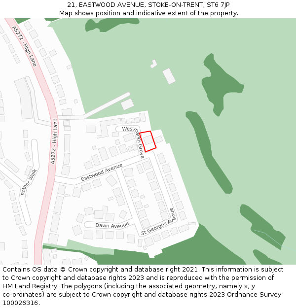 21, EASTWOOD AVENUE, STOKE-ON-TRENT, ST6 7JP: Location map and indicative extent of plot