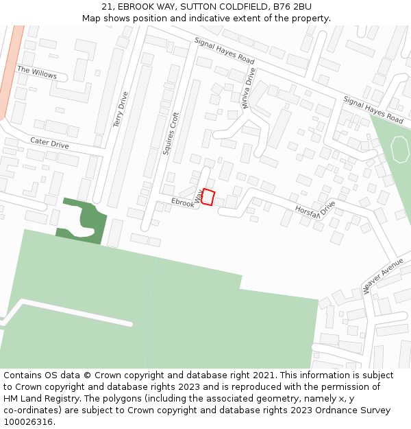 21, EBROOK WAY, SUTTON COLDFIELD, B76 2BU: Location map and indicative extent of plot