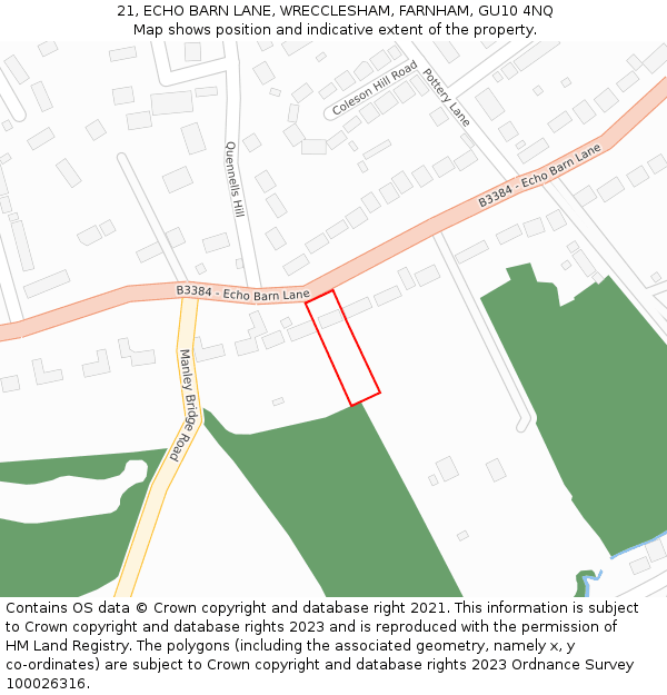 21, ECHO BARN LANE, WRECCLESHAM, FARNHAM, GU10 4NQ: Location map and indicative extent of plot
