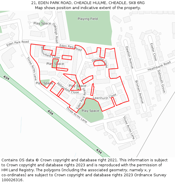21, EDEN PARK ROAD, CHEADLE HULME, CHEADLE, SK8 6RG: Location map and indicative extent of plot