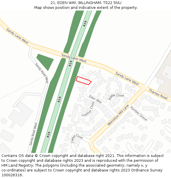 21, EDEN WAY, BILLINGHAM, TS22 5NU: Location map and indicative extent of plot