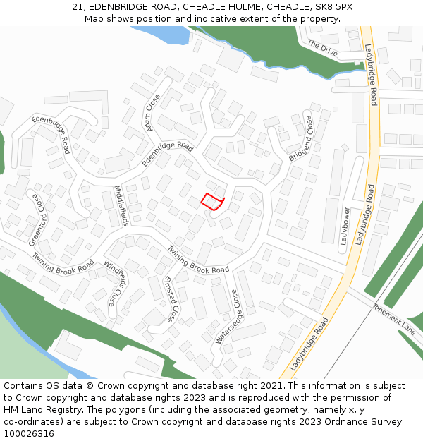 21, EDENBRIDGE ROAD, CHEADLE HULME, CHEADLE, SK8 5PX: Location map and indicative extent of plot