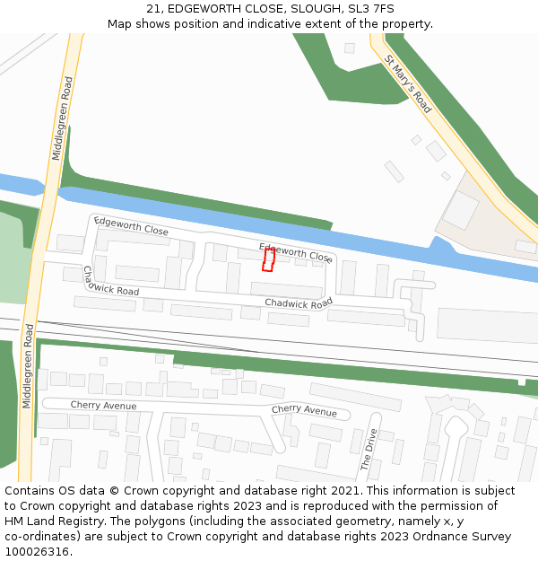 21, EDGEWORTH CLOSE, SLOUGH, SL3 7FS: Location map and indicative extent of plot
