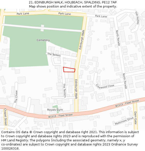 21, EDINBURGH WALK, HOLBEACH, SPALDING, PE12 7AP: Location map and indicative extent of plot