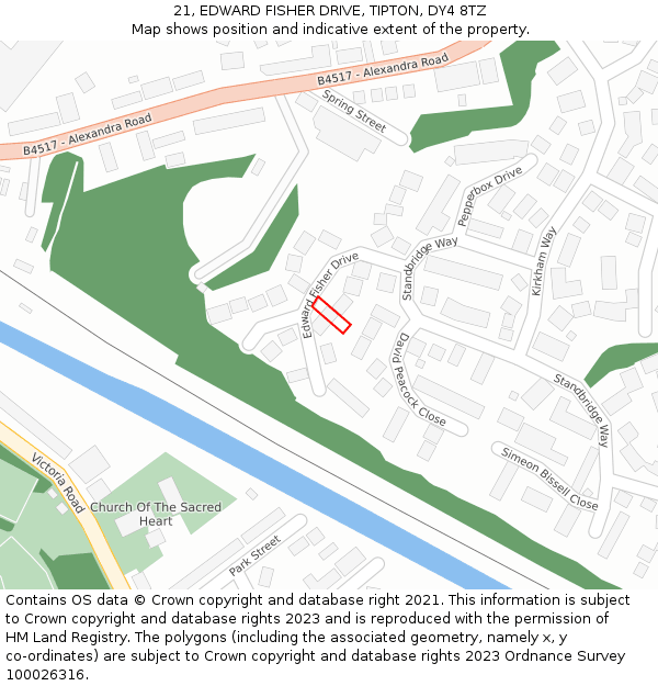 21, EDWARD FISHER DRIVE, TIPTON, DY4 8TZ: Location map and indicative extent of plot