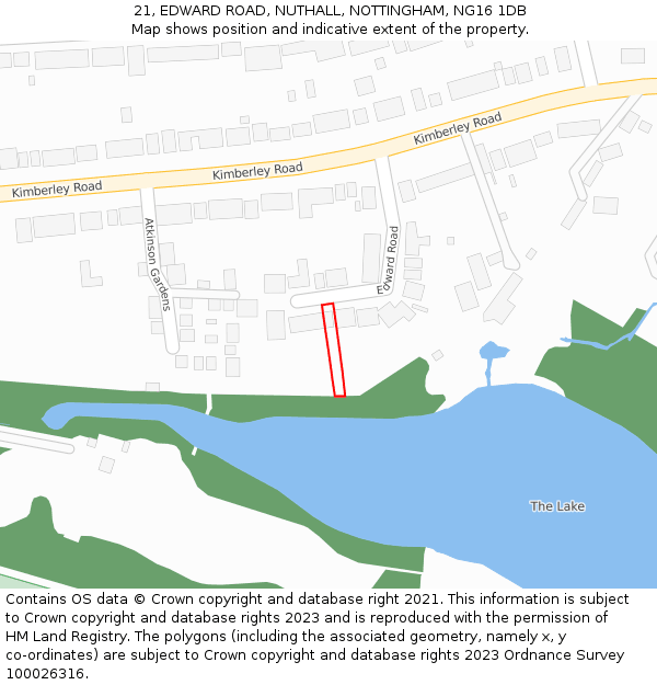 21, EDWARD ROAD, NUTHALL, NOTTINGHAM, NG16 1DB: Location map and indicative extent of plot