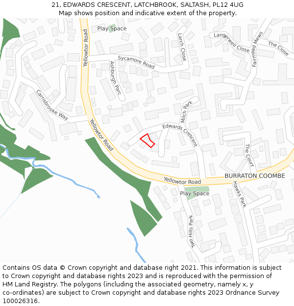 21, EDWARDS CRESCENT, LATCHBROOK, SALTASH, PL12 4UG: Location map and indicative extent of plot