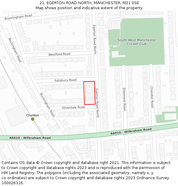 21, EGERTON ROAD NORTH, MANCHESTER, M21 0SE: Location map and indicative extent of plot