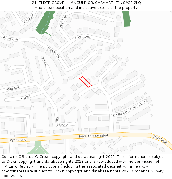 21, ELDER GROVE, LLANGUNNOR, CARMARTHEN, SA31 2LQ: Location map and indicative extent of plot