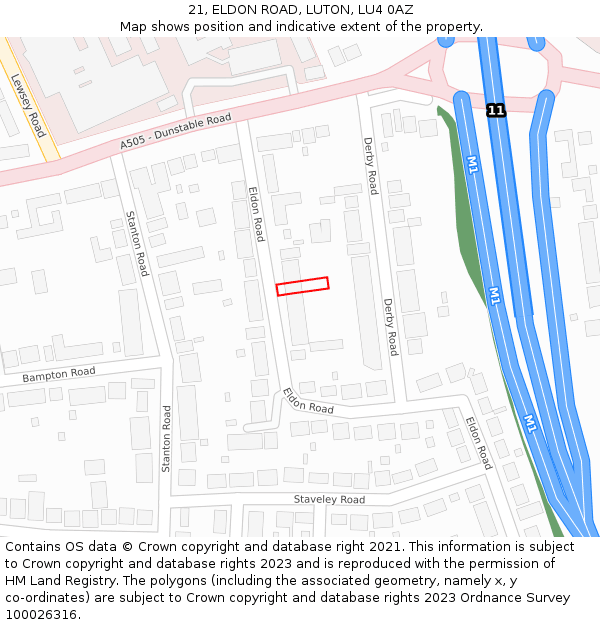 21, ELDON ROAD, LUTON, LU4 0AZ: Location map and indicative extent of plot