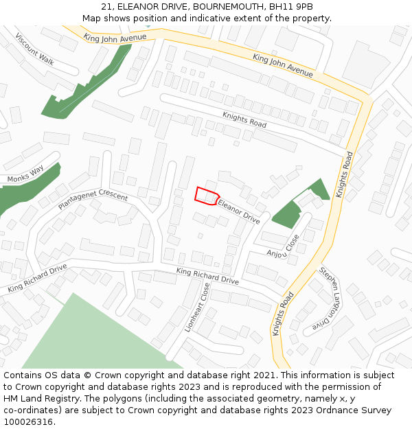 21, ELEANOR DRIVE, BOURNEMOUTH, BH11 9PB: Location map and indicative extent of plot