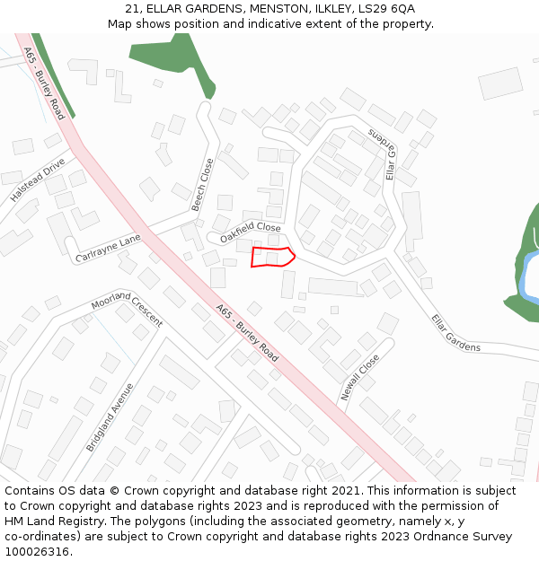 21, ELLAR GARDENS, MENSTON, ILKLEY, LS29 6QA: Location map and indicative extent of plot