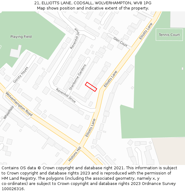 21, ELLIOTTS LANE, CODSALL, WOLVERHAMPTON, WV8 1PG: Location map and indicative extent of plot