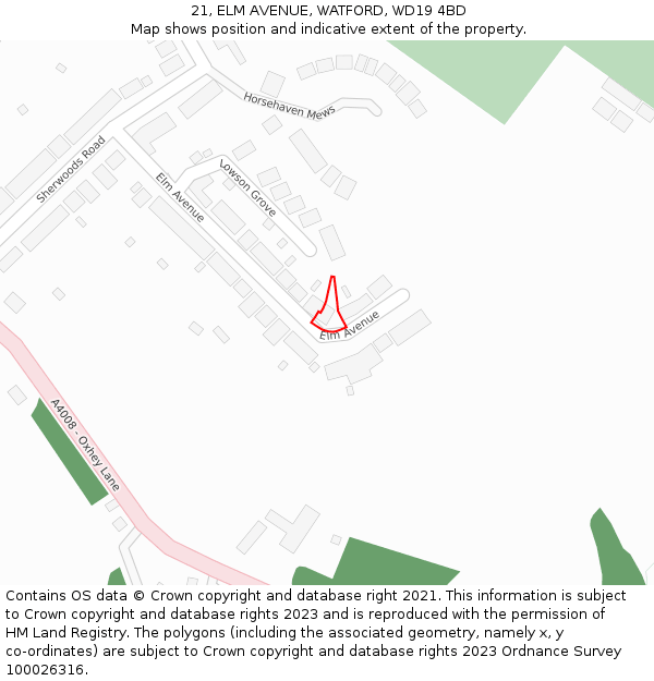 21, ELM AVENUE, WATFORD, WD19 4BD: Location map and indicative extent of plot