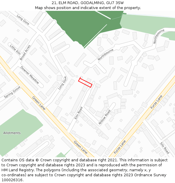 21, ELM ROAD, GODALMING, GU7 3SW: Location map and indicative extent of plot