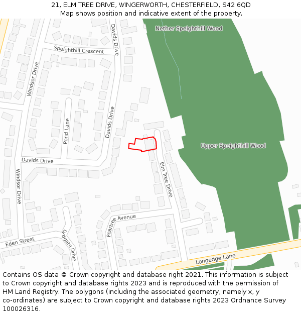 21, ELM TREE DRIVE, WINGERWORTH, CHESTERFIELD, S42 6QD: Location map and indicative extent of plot