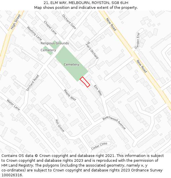 21, ELM WAY, MELBOURN, ROYSTON, SG8 6UH: Location map and indicative extent of plot