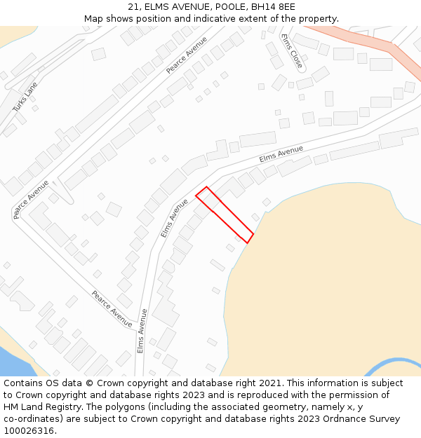 21, ELMS AVENUE, POOLE, BH14 8EE: Location map and indicative extent of plot