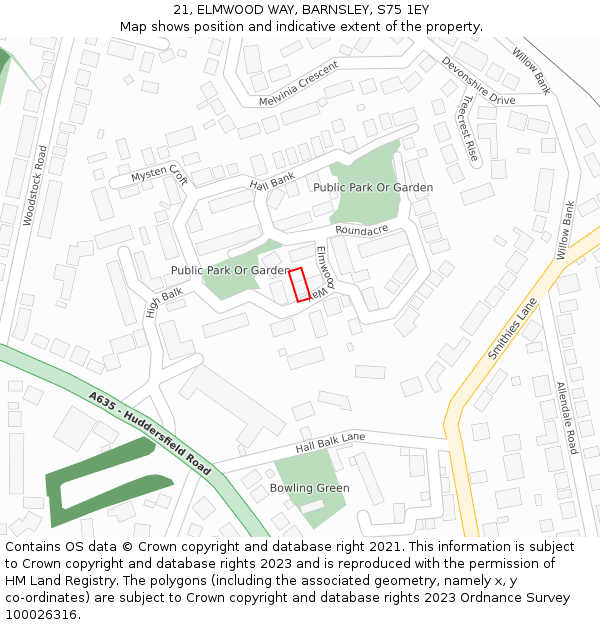 21, ELMWOOD WAY, BARNSLEY, S75 1EY: Location map and indicative extent of plot