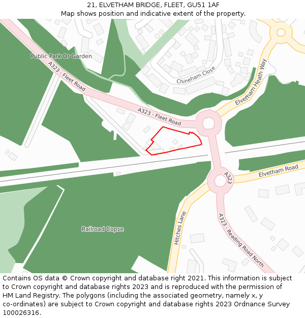 21, ELVETHAM BRIDGE, FLEET, GU51 1AF: Location map and indicative extent of plot