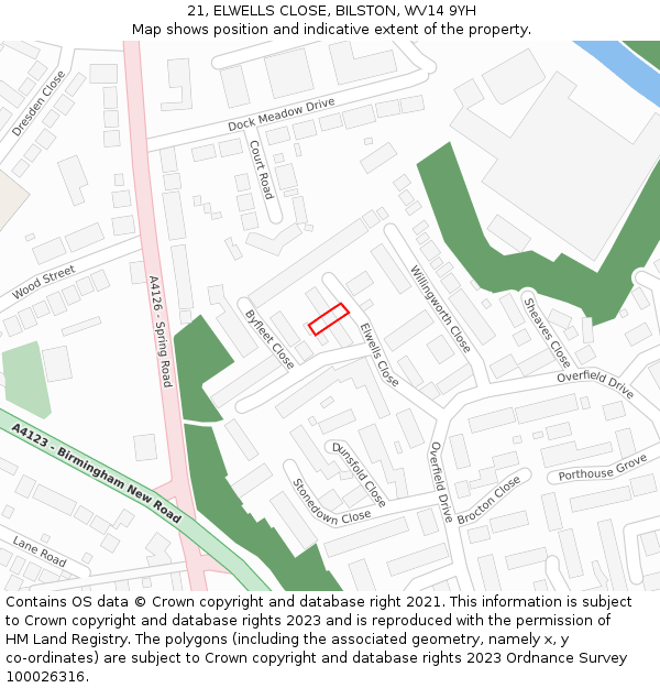 21, ELWELLS CLOSE, BILSTON, WV14 9YH: Location map and indicative extent of plot