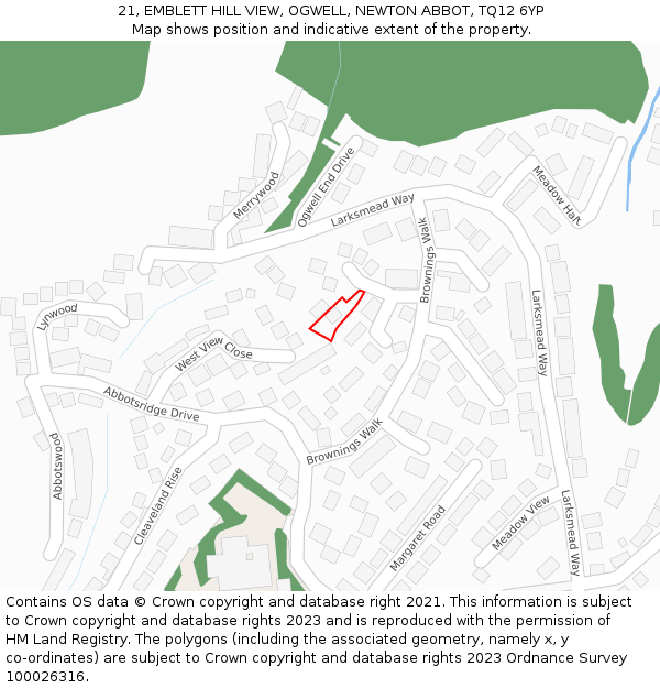 21, EMBLETT HILL VIEW, OGWELL, NEWTON ABBOT, TQ12 6YP: Location map and indicative extent of plot